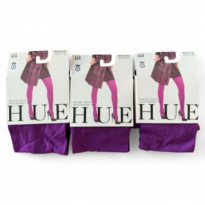 HUE Opaque Tights with Control Top Womens Size 1 Concord Purple 3 Pairs New